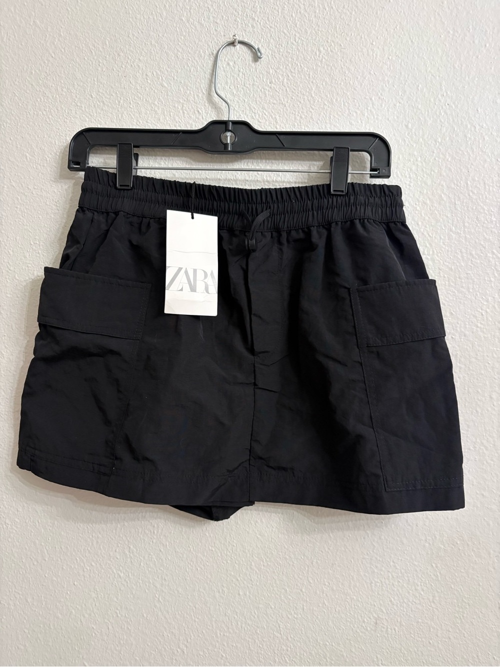 Zara Black Elastic Waist Shorts with Drawstring